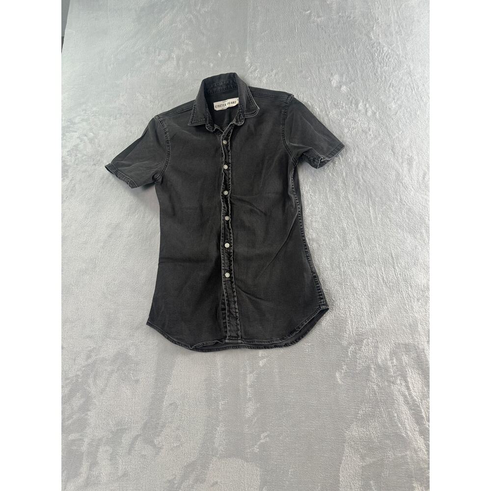 Topman Short Sleeve Denim Shirt In Washed Black - XXS